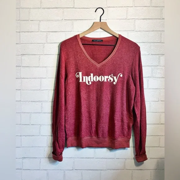 New Soft Wildfox Burgundy “Indoorsy” V-Neck Sweater Jumper M - Picture 3 of 8
